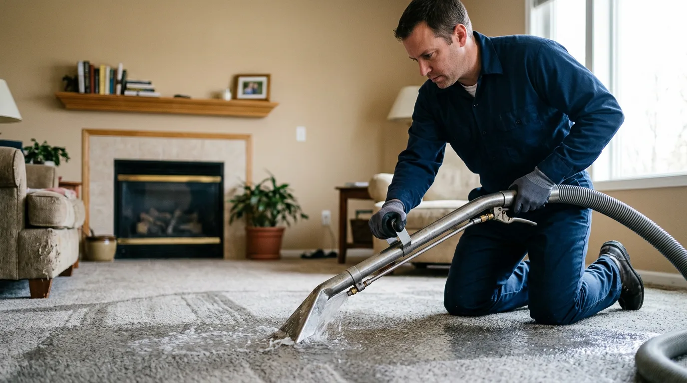 Water damage restoration technician working near Woodland, MI